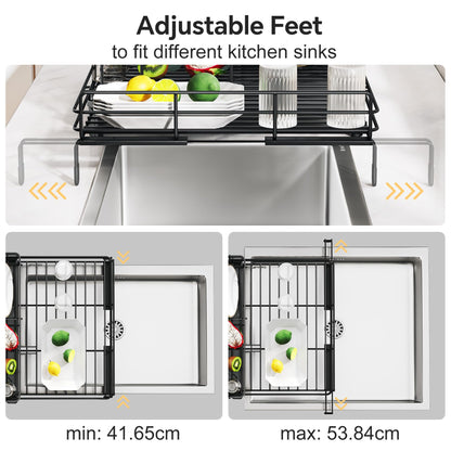 Frotune Candy 2 Tier Extendable Dish Drying Rack, 2-in-1 Dishrack for Kitchen Counter and Sink, Black