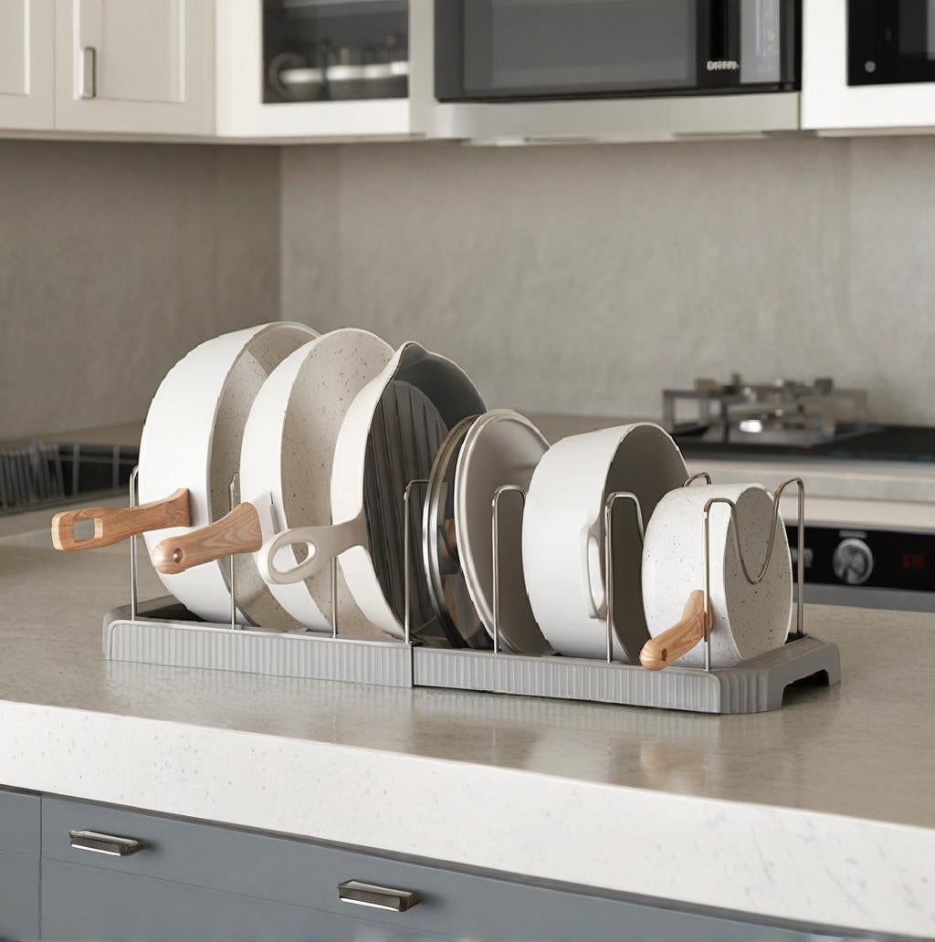 Fortune Candy 1 Piece Retractable Cabinet Organizer Rack, Pot Lid Holder for Cutting Boards, Pans, and Kitchen Storage, Gray