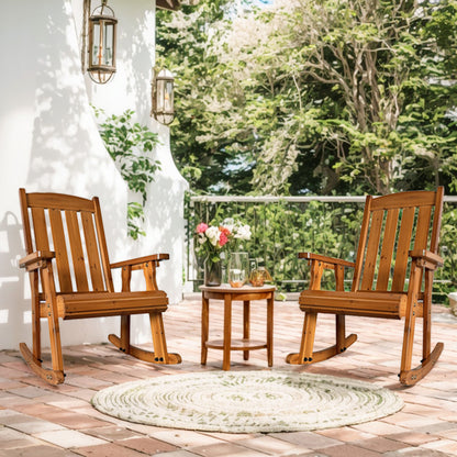 Fortune Candy 2 PCS Solid Fir Wood Outdoor Rocking Chair with Deep Contour Seat, Heavy Duty 600 lbs for Patio Porch and Yard, Brown