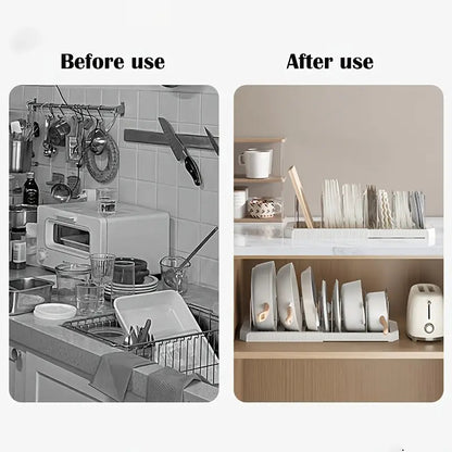 Fortune Candy 1 Piece Retractable Cabinet Organizer Rack, Pot Lid Holder for Cutting Boards, Pans, and Kitchen Storage, Gray