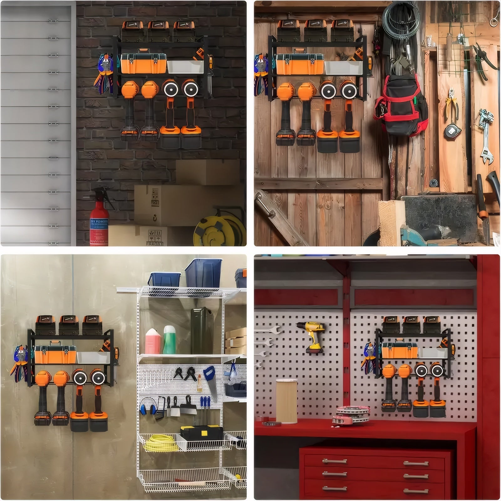 Fortune Candy 2-Tier Tool Organizer Wall Mount, 4 Slots for Cordless tool Storage, Utility Rack Suitable for Garage/Workshop/Pegboard, 1 SET