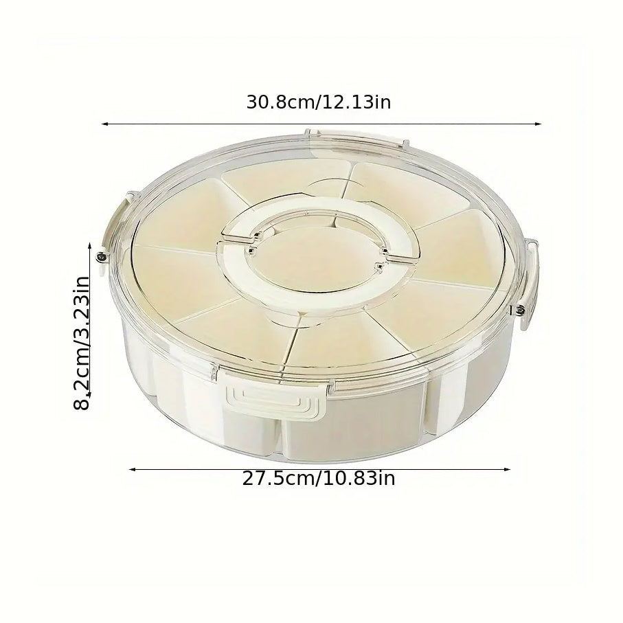 Fortune Candy 2 PCS Compartment Snackle Box, Rotating Serving Tray with Lid & Handle, Portable Organizer for Fruits, Candy, Veggies, Party & Travel