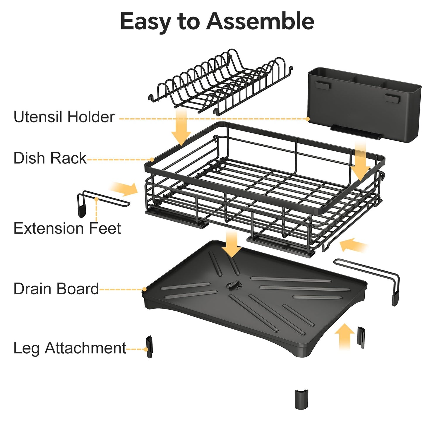Frotune Candy 2 Tier Extendable Dish Drying Rack, 2-in-1 Dishrack for Kitchen Counter and Sink, Black