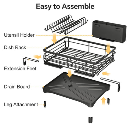 Frotune Candy 2 Tier Extendable Dish Drying Rack, 2-in-1 Dishrack for Kitchen Counter and Sink, Black