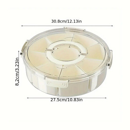 Fortune Candy 9 Compartment Box, Rotating Serving Tray with Lid & Handle, Portable Organizer for Fruits, Candy, Veggies, Party & Travel (White)