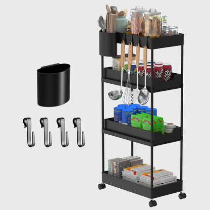 Fortune Candy 4-Tier Plastic Storage Cart with Wheels, Rolling Kitchen Shelving Rack for Pantry, Bathroom, Office