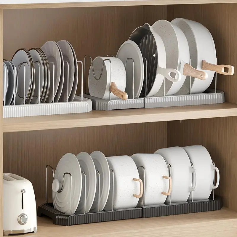 Fortune Candy 2 Pack Retractable Cabinet Organizer Rack, Pot Lid Holder for Cutting Boards, Pans, and Kitchen Storage, Gray