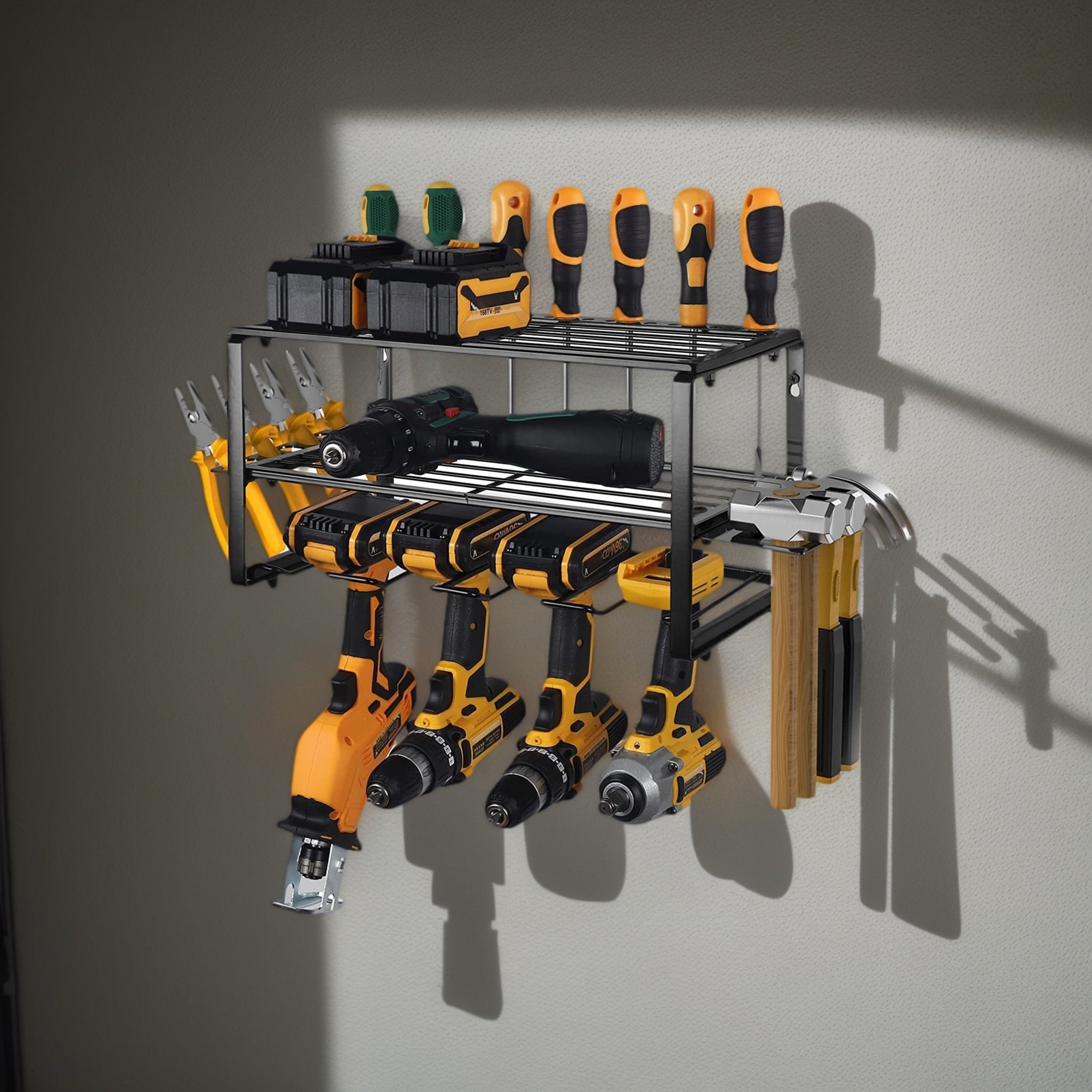 Fortune Candy 2-Tier Tool Organizer Wall Mount, 4 Slots for Cordless tool Storage, Utility Rack Suitable for Garage/Workshop/Pegboard, 2 SET