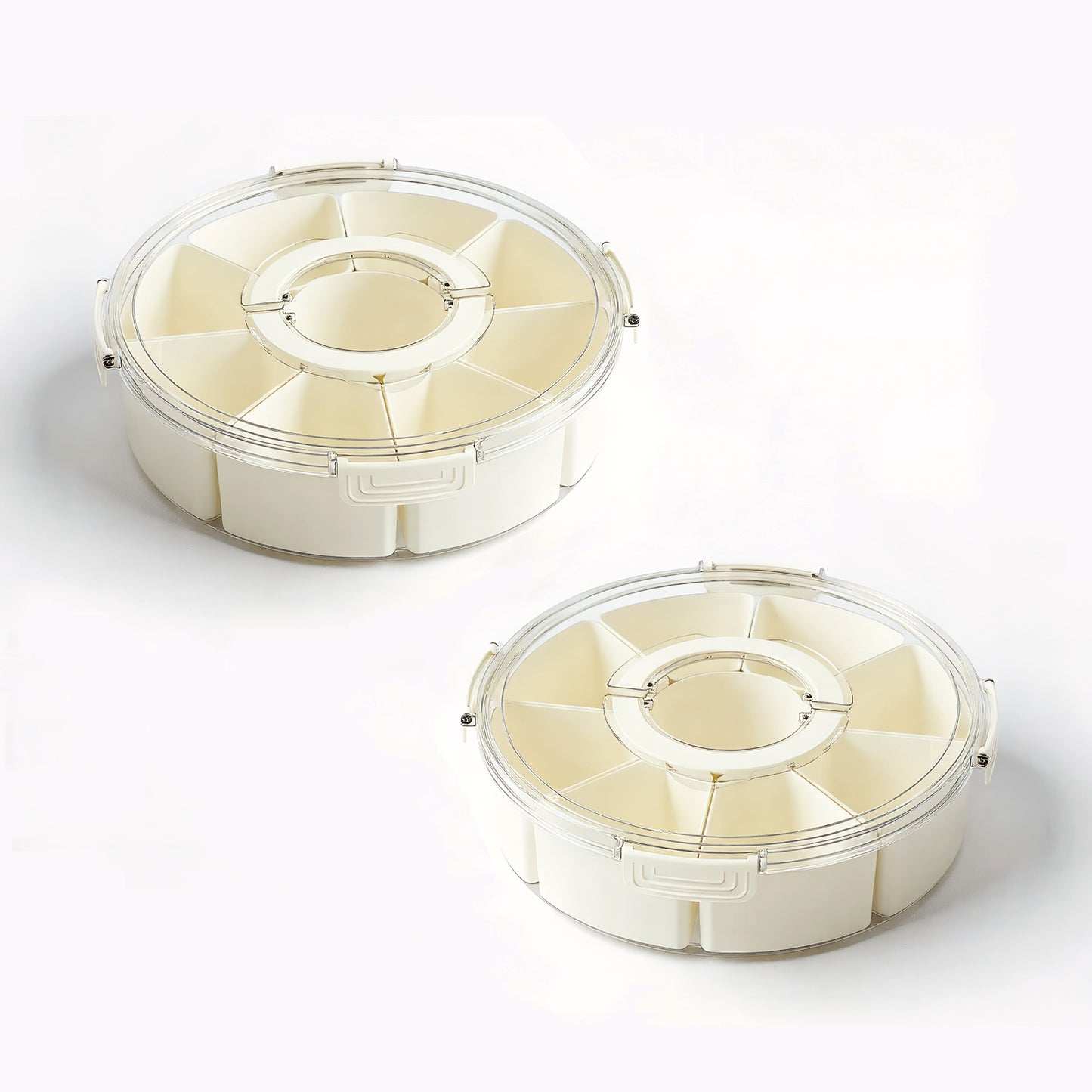 Fortune Candy 2 PCS Compartment Snackle Box, Rotating Serving Tray with Lid & Handle, Portable Organizer for Fruits, Candy, Veggies, Party & Travel