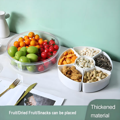 Fortune Candy 2 PCS Compartment Snackle Box, Rotating Serving Tray with Lid & Handle, Portable Organizer for Fruits, Candy, Veggies, Party & Travel