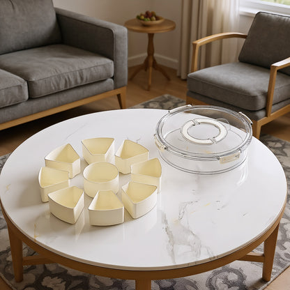 Fortune Candy 2 PCS Compartment Snackle Box, Rotating Serving Tray with Lid & Handle, Portable Organizer for Fruits, Candy, Veggies, Party & Travel