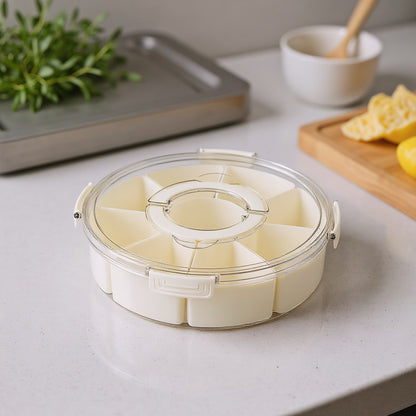 Fortune Candy 2 PCS Compartment Snackle Box, Rotating Serving Tray with Lid & Handle, Portable Organizer for Fruits, Candy, Veggies, Party & Travel