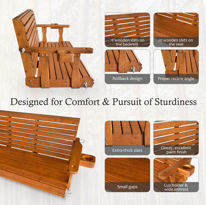 Fortune Candy 5 ft. Wooden Porch Swing 2-Seater for Outdoor Patio Garden Yard (Cedar Tone)