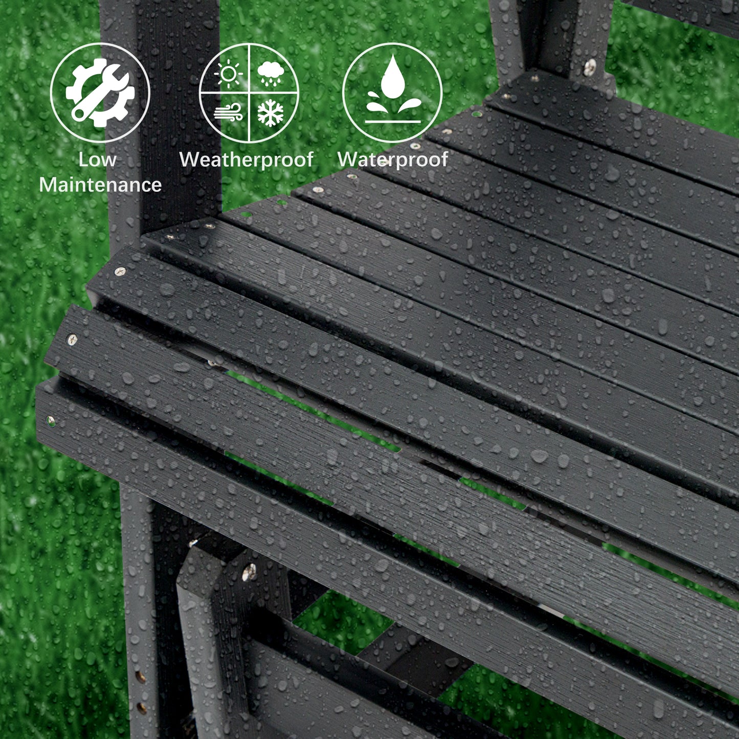 Fortune Candy 1-Person Poly Lumber Patio Glider, with Cup Holders, High Backrest and Deep Contoured Seat, HIPS Material (Matte Black)