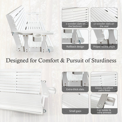 Fortune Candy 5 ft. Wooden Porch Swing 2-Seater for Outdoor Patio Garden Yard (White)