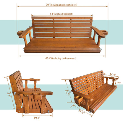 Fortune Candy 5 ft. Wooden Porch Swing 2-Seater for Outdoor Patio Garden Yard (Cedar Tone)