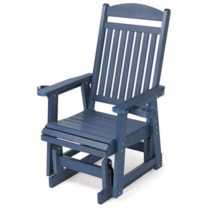 Fortune Candy 1 Person Poly Lumber Patio Glider, with Cup Holders, High Backrest and Deep Contoured Seat, HIPS Material (Navy Blue)