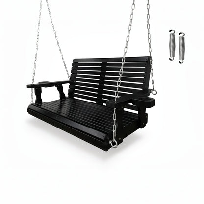 Fortune Candy 4 ft. Wooden Porch Swing 2-Seater for Outdoor Patio Garden Yard (Black)