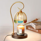 Fortune Candy Flameless Fragrant Candle Melter, Adjustment Knob, Dimmer & Timer, Wooden Base (Vintage-flower Fluted Shade)