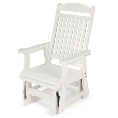 Fortune Candy 1-Person Poly Lumber Patio Glider, with Cup Holders, High Backrest and Deep Contoured Seat, HIPS Material (White)