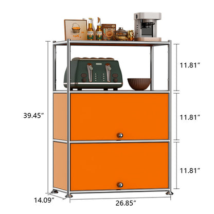Fortune Candy 3 Tier Metal Storage Cabinet with Doors, Modern Organizer, Open Shelf for Dining Room or Living Space, Orange