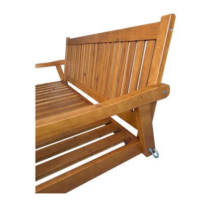 Fortune Candy 75.1 in. Solid Fir Wood Frame Porch Swing Bed with Thick Cushion-Outdoor Hanging Daybed, Teak, Heavy Duty 1000 LBS