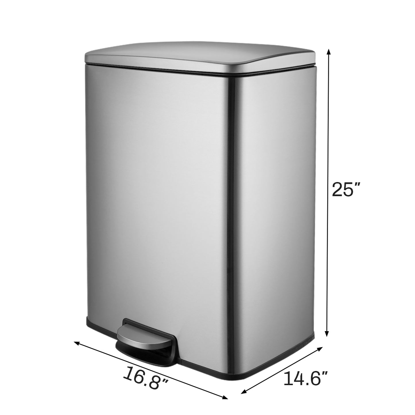 Innovaze 13 Gallon / 50 Liter Stainless Steel Step-On Trash Can, Rectangular Shape, Sliver Finish, Ideal for Home or Office