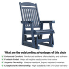 Fortune Candy 1 Person Poly Lumber Patio Glider, with Cup Holders, High Backrest and Deep Contoured Seat, HIPS Material (Navy Blue)