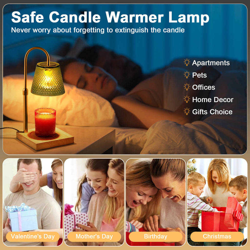 Fortune Candy Flameless Fragrant Candle Melter, Adjustment Knob, Dimmer & Timer, Wooden Base (Rustic Fluted Shade)