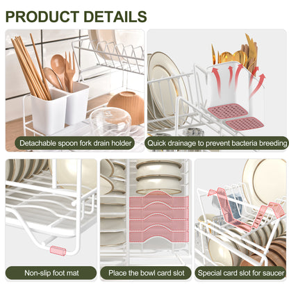 Fortune Candy 7'' Tall Multifunctional 2-Tier Dish Drying Rack For Kitchen(White)