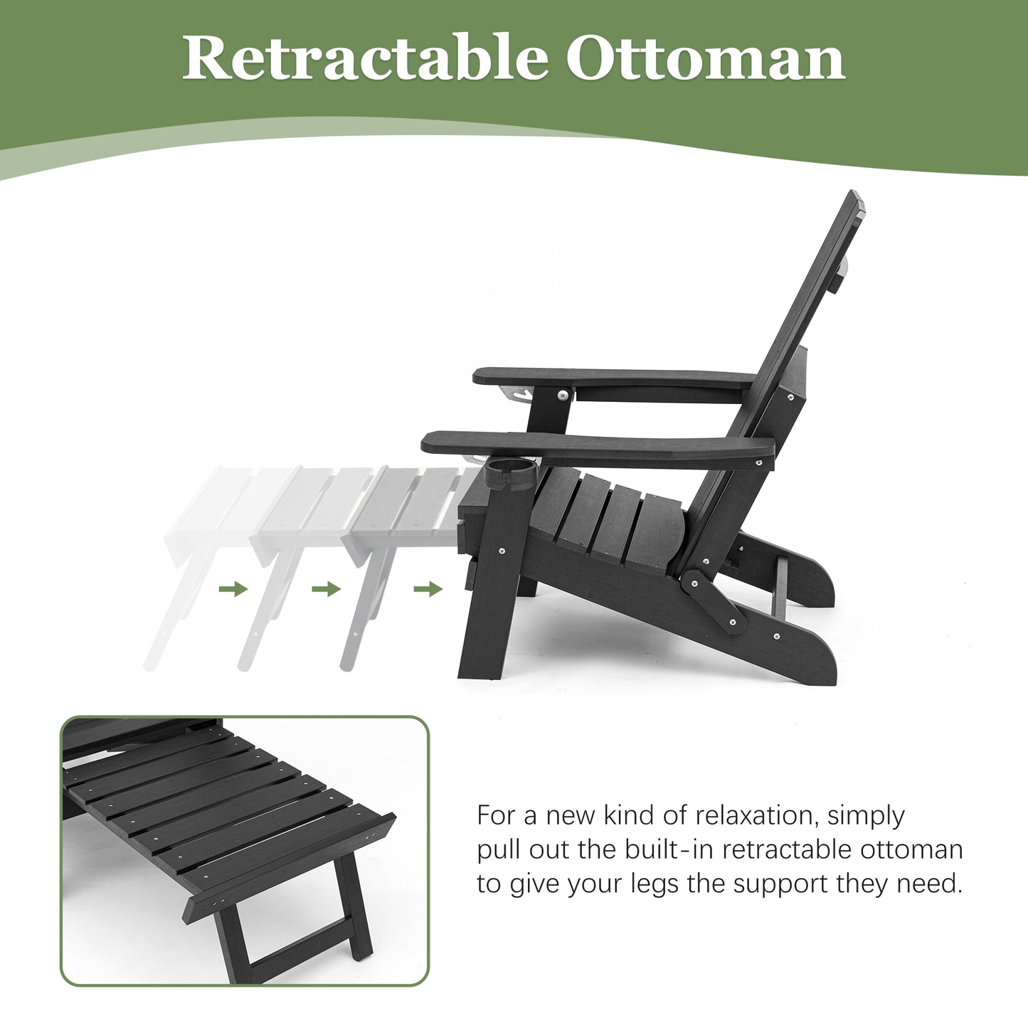 Fortune Candy 1 Person HIPS Foldable Adirondack Chair with Cushion, Black