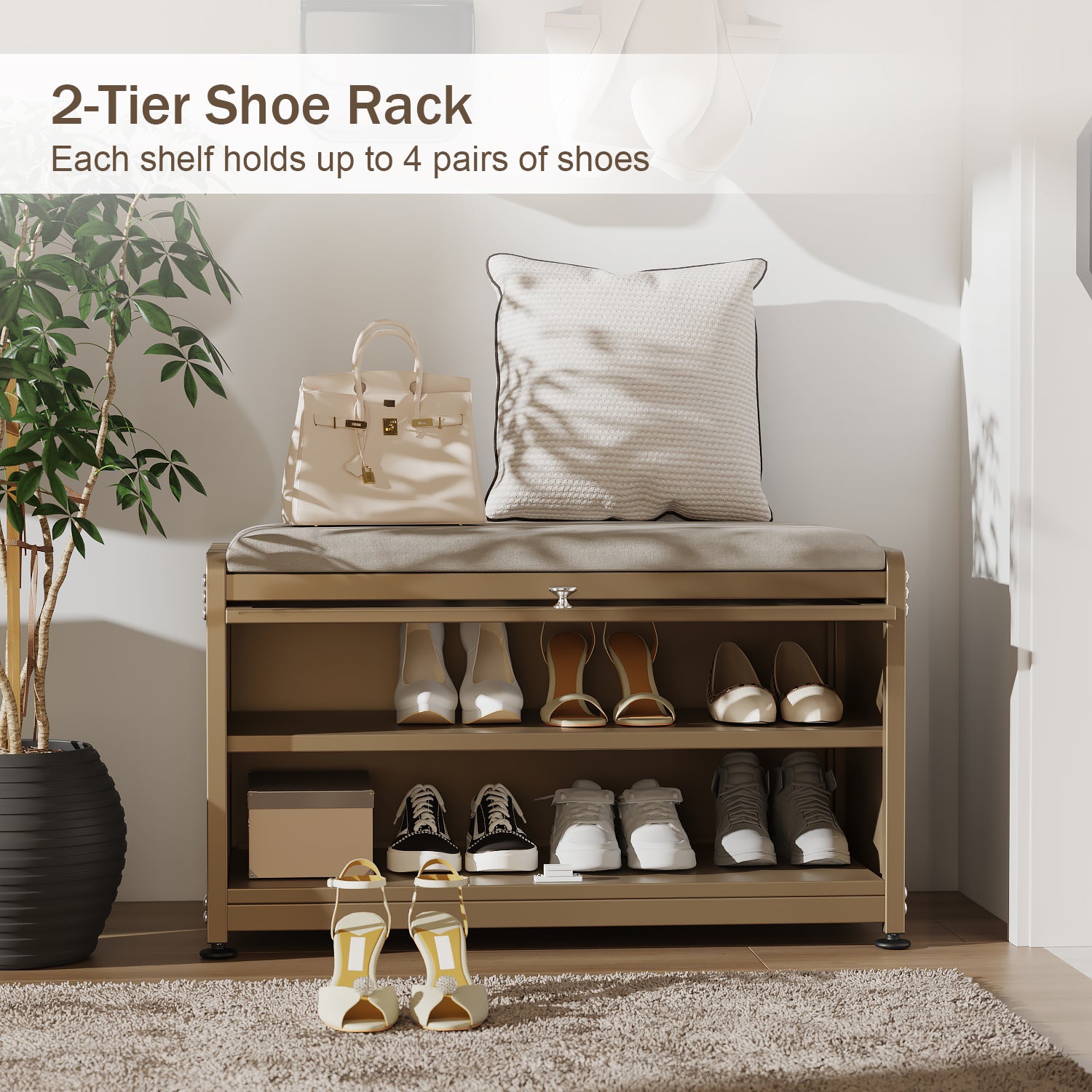Fortune Candy 27.6'' Length Storage Cabinet with 2 Tier Shoe Rack (Camel Yellow)