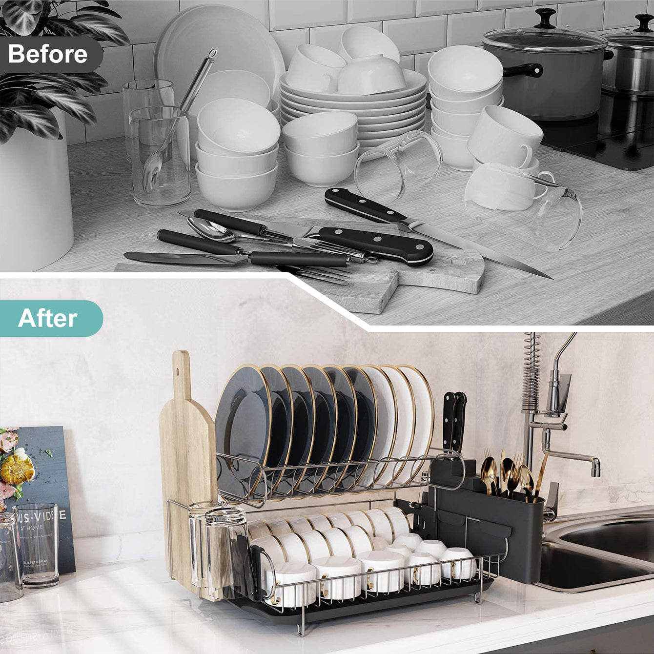 Fortune Candy Metal 18.89'' Width Multifunctional 2-Tier Dish Drying Rack