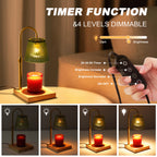 Fortune Candy Flameless Fragrant Candle Melter, Adjustment Knob, Dimmer & Timer, Wooden Base (Rustic Fluted Shade)