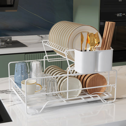Fortune Candy 7'' Tall Multifunctional 2-Tier Dish Drying Rack For Kitchen(White)