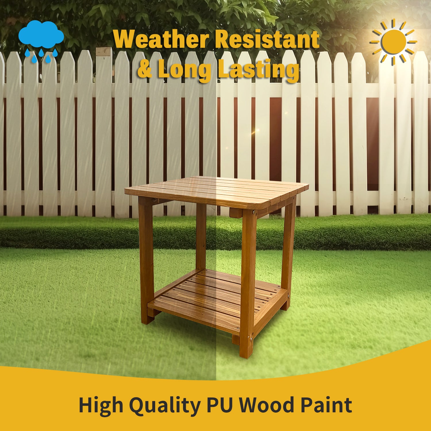 Fortune Candy 2-Tier Solid Fir Wood Side Table - 17.7 Inch Outdoor End Table, Weather-Resistant for Patio, Porch, Pool & Garden