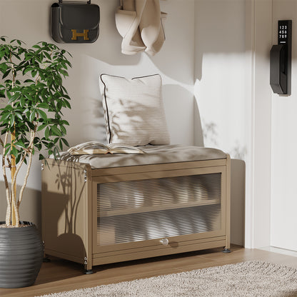 Fortune Candy 27.6'' Length Storage Cabinet with 2 Tier Shoe Rack (Camel Yellow)