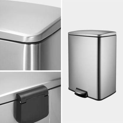Innovaze 13 Gallon / 50 Liter Stainless Steel Step-On Trash Can, Rectangular Shape, Sliver Finish, Ideal for Home or Office