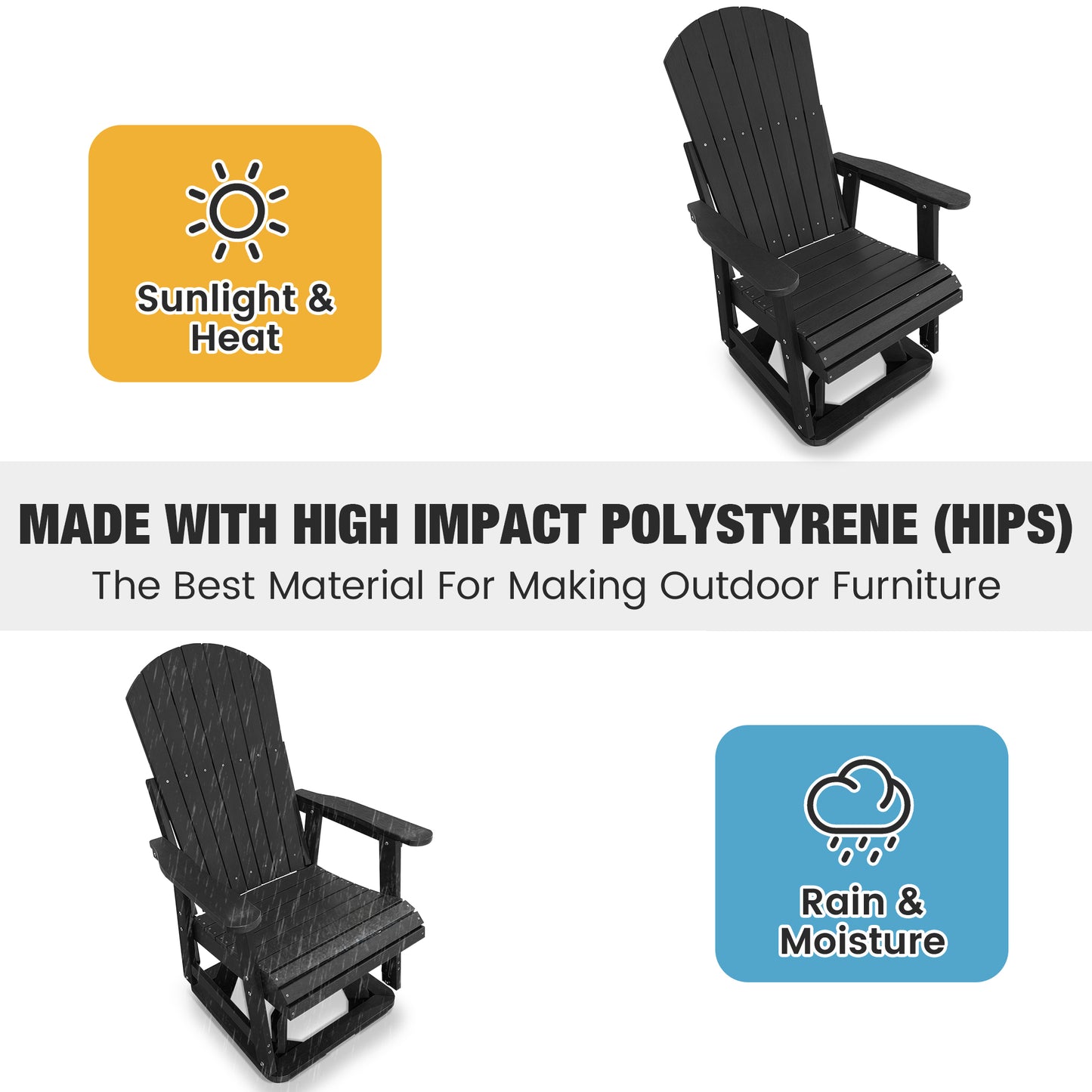 Fortune Candy 1 Person HIPS Swivel Patio Glider, 44.9'' Height, Rotate 360 Degrees