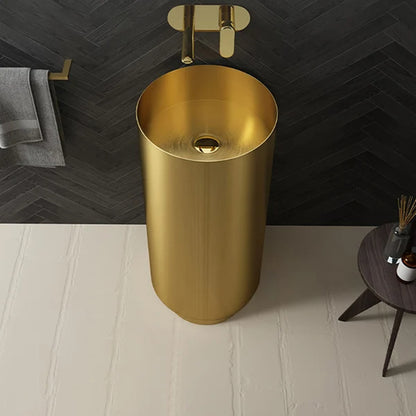 Fortune Candy 32.68'' Tall Round Stainless Steel Pedestal Sink Basin (Gold)