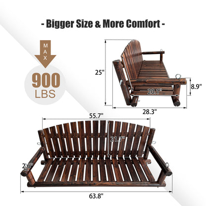 Fortune Candy 5 FT Fir Wood Porch Swing, Rustic Handcrafted Heavy-Duty Outdoor Hanging Bench, 900 LBS Capacity