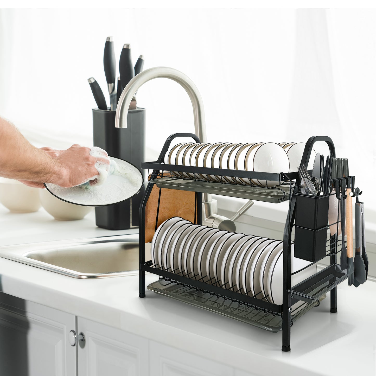 Fortune Candy 16'' Tall Large Capacity Multifunction Storage 2 Tier Dish Drying Rack