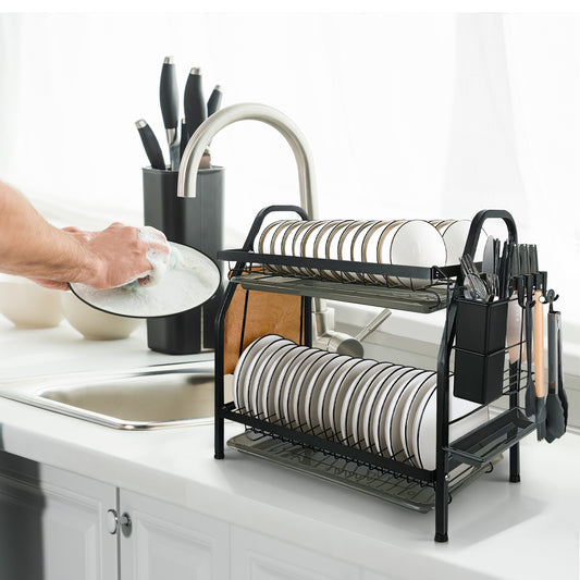 Fortune Candy 16'' Tall Large Capacity Multifunction Storage 2 Tier Dish Drying Rack