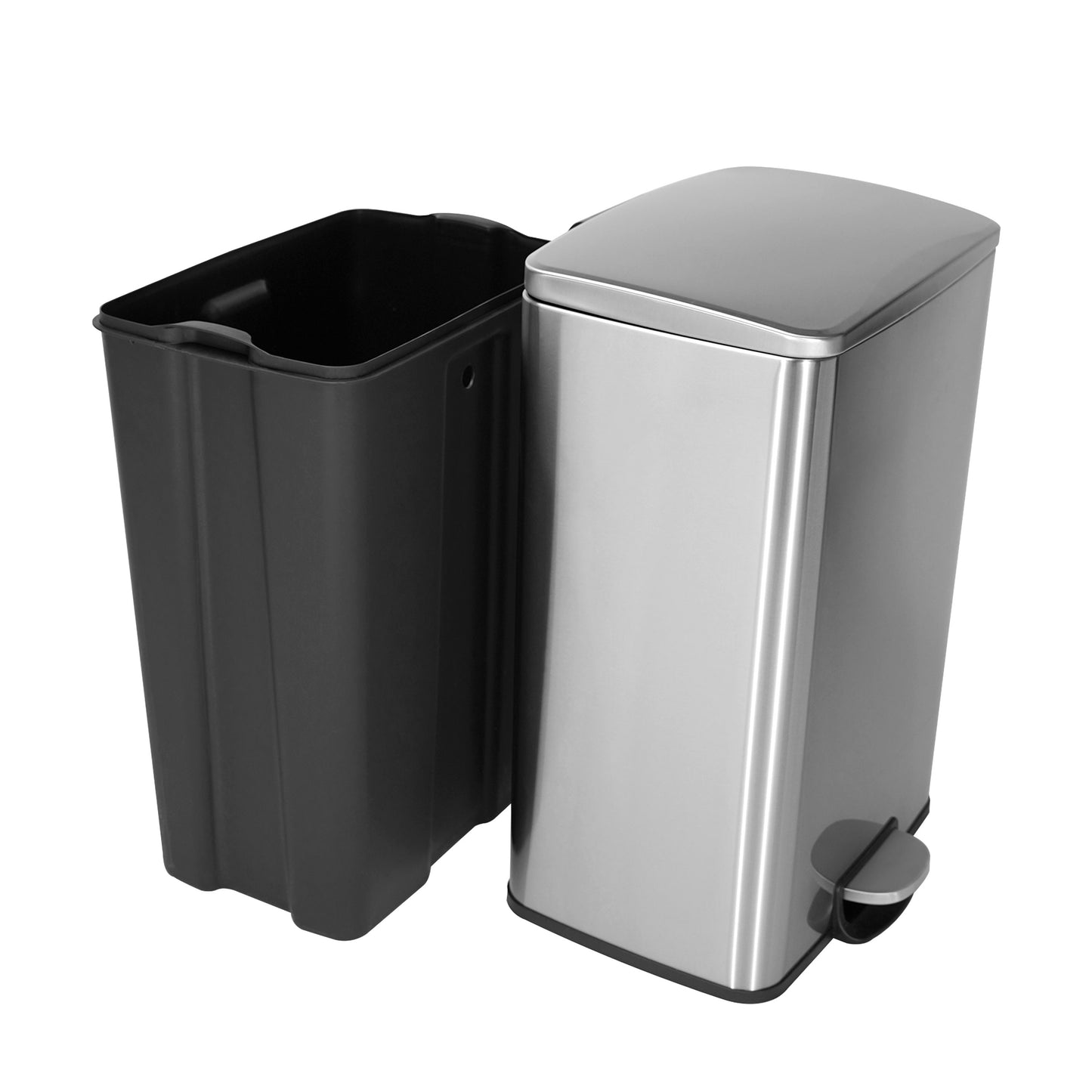 Innovaze 13 Gallon / 50 Liter Stainless Steel Step-On Trash Can, Rectangular Shape, Sliver Finish, Ideal for Home or Office