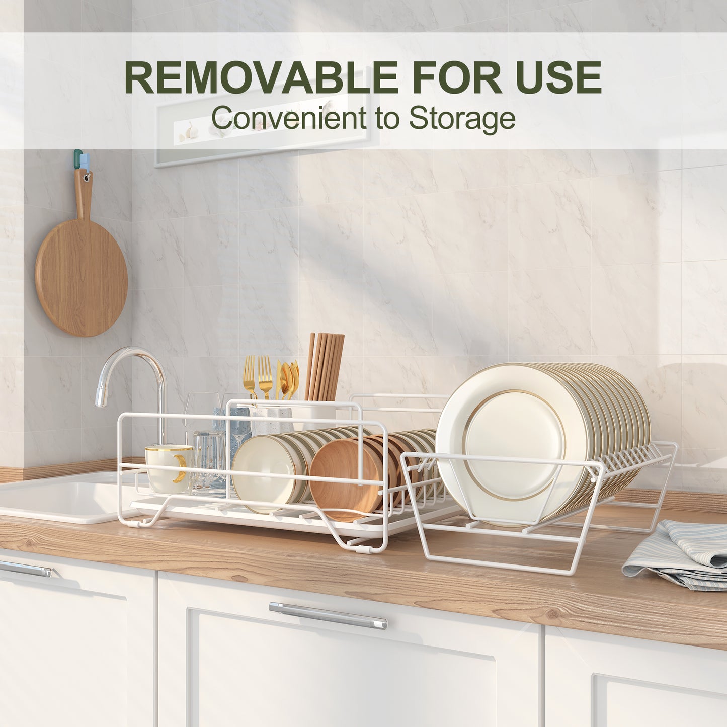 Fortune Candy 7'' Tall Multifunctional 2-Tier Dish Drying Rack For Kitchen(White)