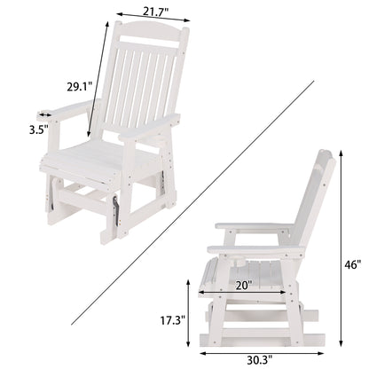 Fortune Candy 1-Person Poly Lumber Patio Glider, with Cup Holders, High Backrest and Deep Contoured Seat, HIPS Material (White)