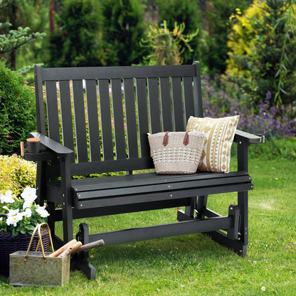 Fortune Candy Poly Lumber Patio Glider  2 Seater with Ergonomic Deep Seat, High Backrest, Cup Holders, for Outdoor Garden, Yard, or Deck