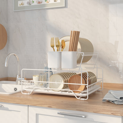 Fortune Candy 7'' Tall Multifunctional 2-Tier Dish Drying Rack For Kitchen(White)