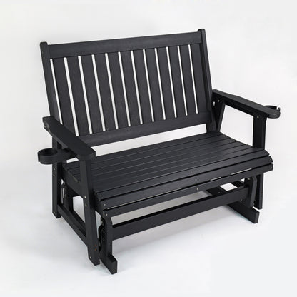 Fortune Candy Poly Lumber Patio Glider  2 Seater with Ergonomic Deep Seat, High Backrest, Cup Holders, for Outdoor Garden, Yard, or Deck