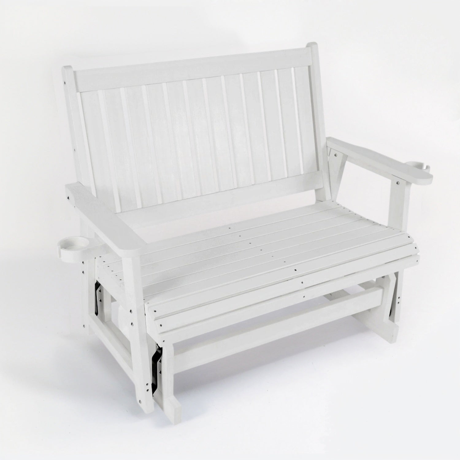 Fortune Candy Poly Lumber Patio Glider  2 Seater with Ergonomic Deep Seat, High Backrest, Cup Holders, for Outdoor Garden, Yard, or Deck